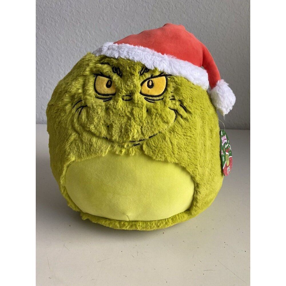 Squishmallows 12" Fuzz-A-Mallows Grinch in‎ Santa Hat Soft Plush Christmas NEW